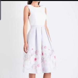 Ted Baker White and Pink Floral Midi Dress